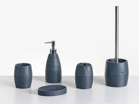 5-Piece Bathroom Accessories Set Dark Blue Polyresin Soap Dish Soap Dispenser Toilet Brush Tumbler Toohtbrush Holder Beliani