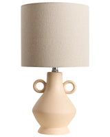 Table Lamp Beige Ceramic Base Fabric Textured Shade Drum Ambient Light Beliani