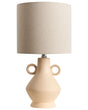 Table Lamp Beige Ceramic Base Fabric Textured Shade Drum Ambient Light Beliani