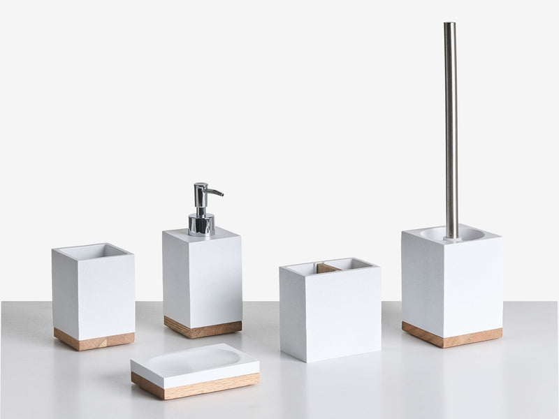 5-Piece Bathroom Accessories Set White Polyresin Soap Dish Soap Dispenser Toilet Brush Tumbler Toohtbrush Holder Beliani