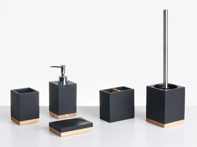 5-Piece Bathroom Accessories Set Black Polyresin Soap Dish Soap Dispenser Toilet Brush Tumbler Toohtbrush Holder Beliani