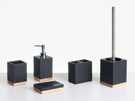 5-Piece Bathroom Accessories Set Black Polyresin Soap Dish Soap Dispenser Toilet Brush Tumbler Toohtbrush Holder Beliani