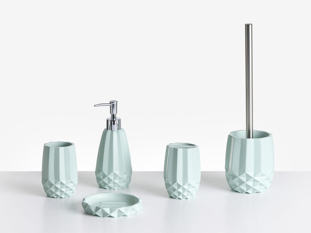 5-Piece Bathroom Accessories Set Mint Green Polyresin Soap Dish Soap Dispenser Toilet Brush Tumbler Toohtbrush Holder Beliani