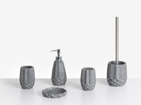 5-Piece Bathroom Accessories Set Grey Polyresin Soap Dish Soap Dispenser Toilet Brush Tumbler Toohtbrush Holder Beliani