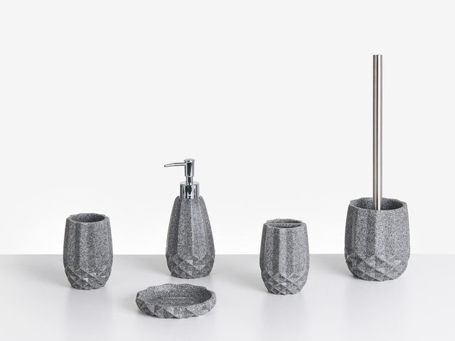 5-Piece Bathroom Accessories Set Grey Polyresin Soap Dish Soap Dispenser Toilet Brush Tumbler Toohtbrush Holder Beliani