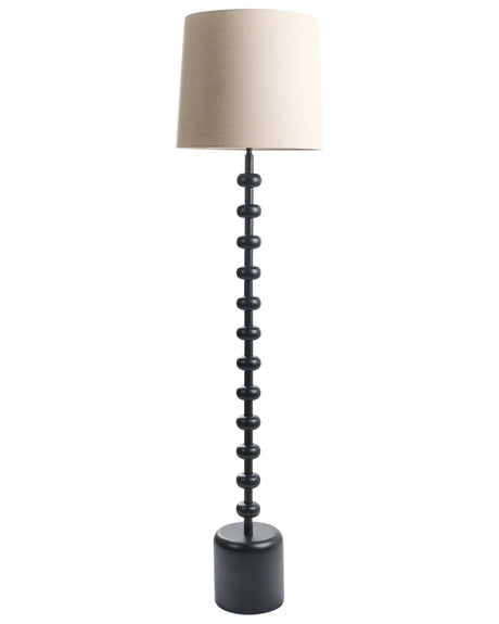 Floor Lamp Black Metal Stand Fabric Shade Beaded Design Classic Style Beliani