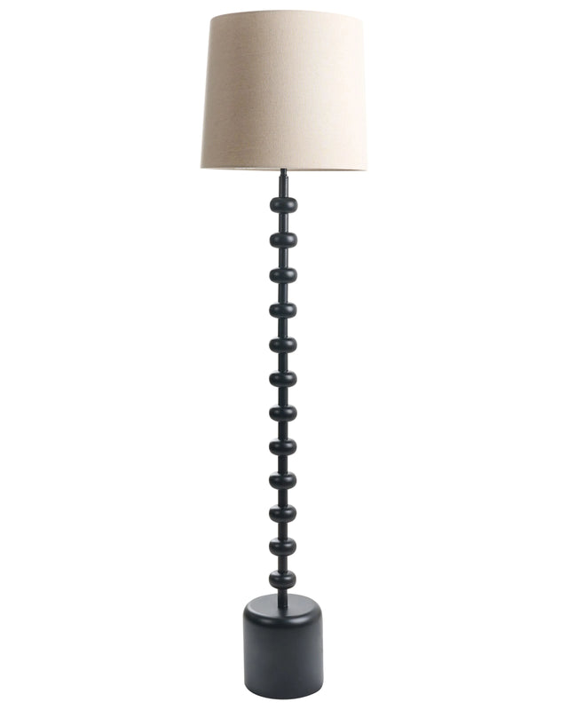 Floor Lamp Black Metal Stand Fabric Shade Beaded Design Classic Style Beliani
