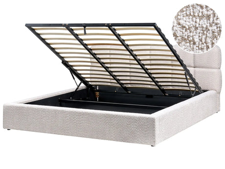 EU Super King Size Bed Light Beige Fabric Boucle 6ft Upholstered Frame Biscuit Headrest with Storage Beliani