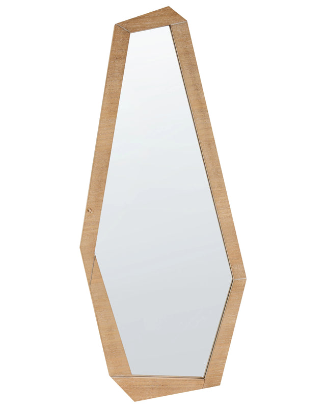 Hanging Wall Mirror Light Brown Wood Frame Large Mirror Bedroom Living Room Hallway Modern Style Beliani