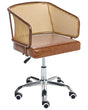 Office Chair Brown Faux Leather PE Rattan Backrest Swivel Adjustable Height with Armrests Home Office Study Traditional Beliani