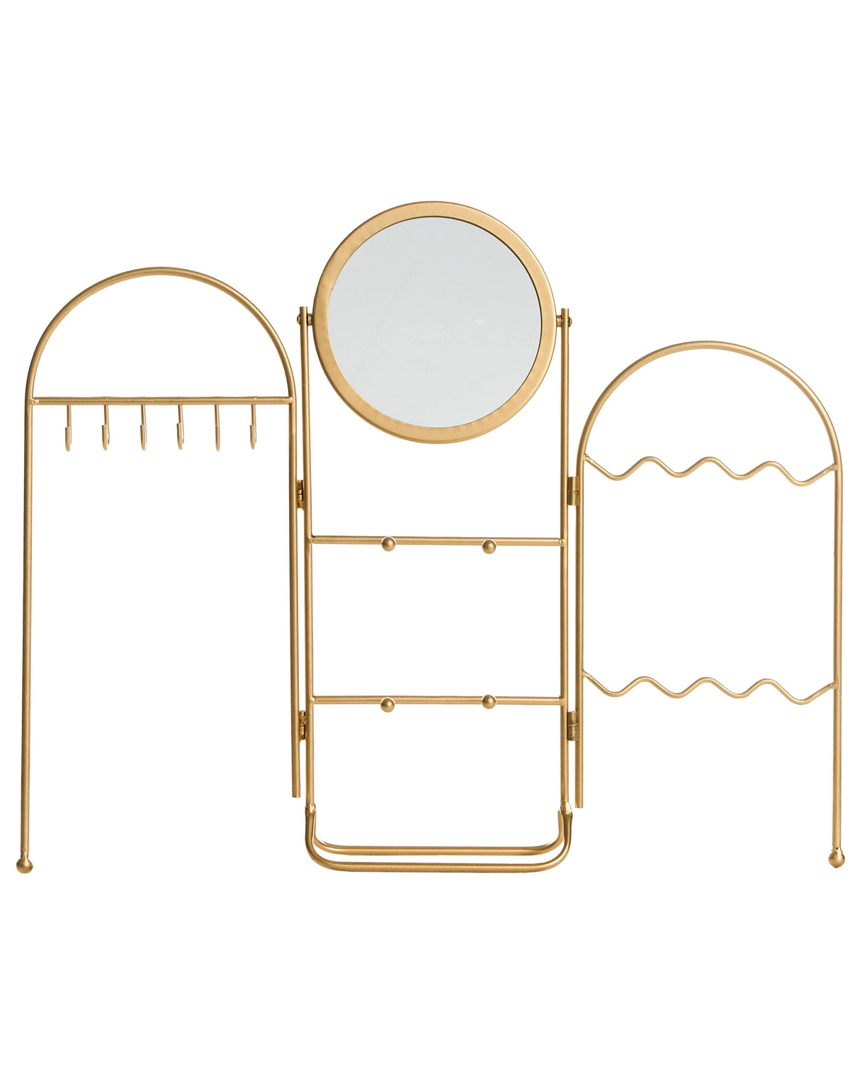 Jewellery Stand with Mirror Gold Metal Makeup Mirror Jewelry Holder Bedroom Accessories Glam Style Beliani