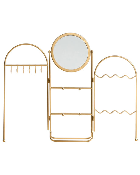 Jewellery Stand with Mirror Gold Metal Makeup Mirror Jewelry Holder Bedroom Accessories Glam Style Beliani