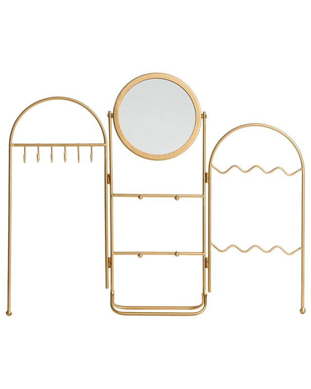 Jewellery Stand with Mirror Gold Metal Makeup Mirror Jewelry Holder Bedroom Accessories Glam Style Beliani