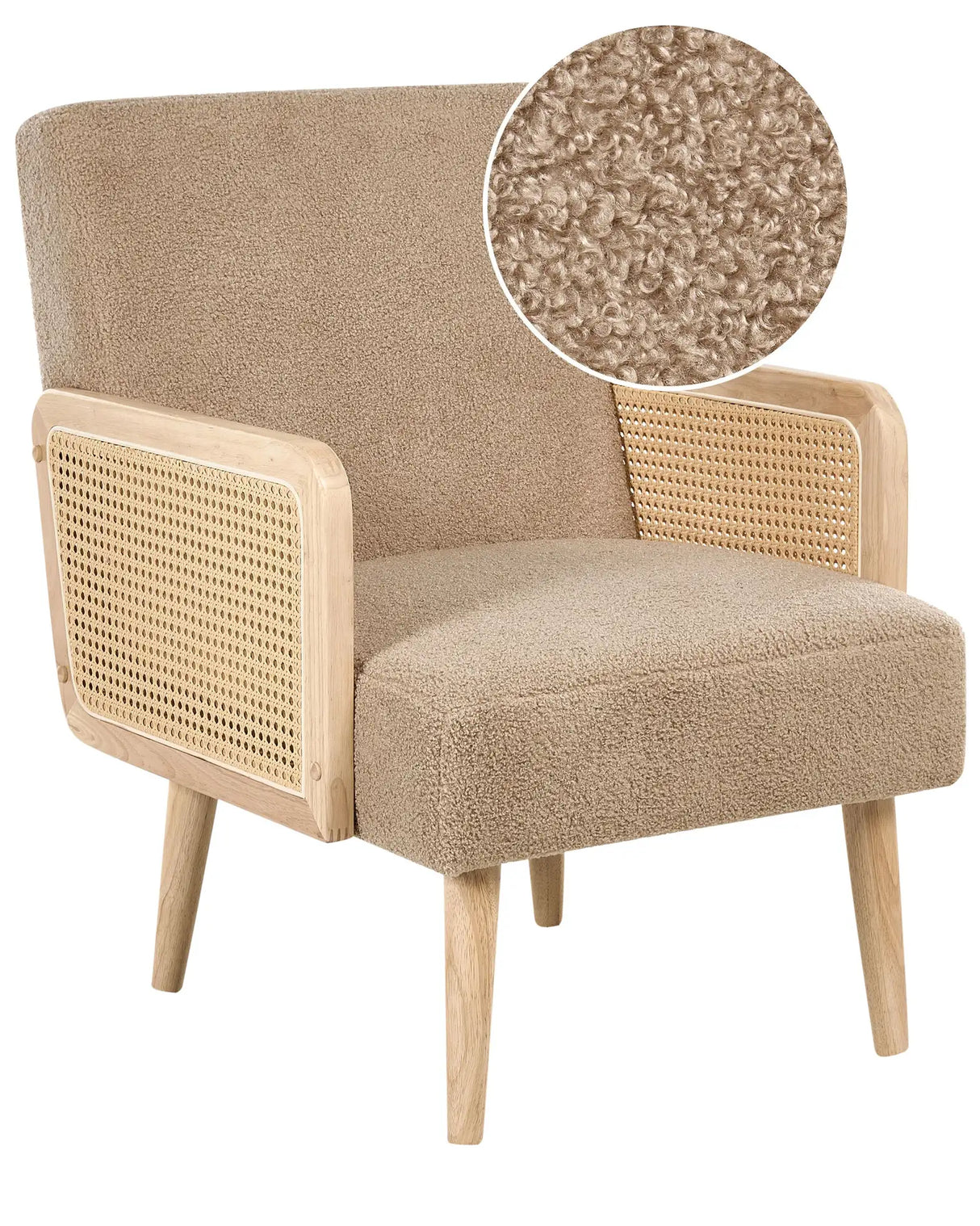 Armchair Sand Beige Boucle Polyester Upholstery Retro Design Wooden Frame Viennese Braid Armrests Living Room Beliani