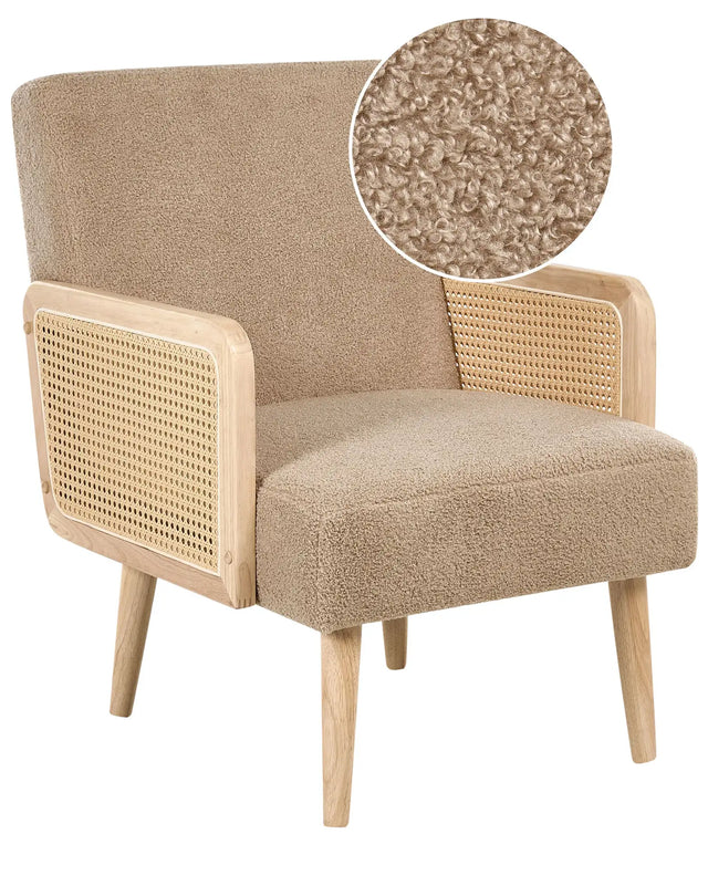 Armchair Sand Beige Boucle Polyester Upholstery Retro Design Wooden Frame Viennese Braid Armrests Living Room Beliani