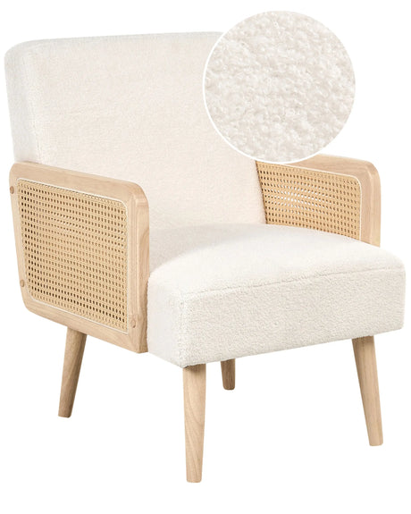 Armchair Off-White Boucle Polyester Upholstery Retro Design Wooden Frame Viennese Braid Armrests Living Room Beliani