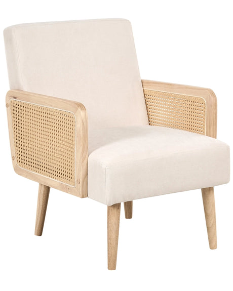 Armchair Light Beige Polyester Upholstery Retro Design Wooden Frame Viennese Braid Armrests Living Room Beliani