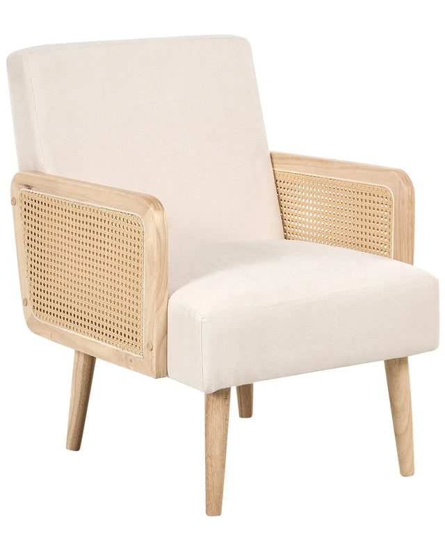 Armchair Light Beige Polyester Upholstery Retro Design Wooden Frame Viennese Braid Armrests Living Room Beliani