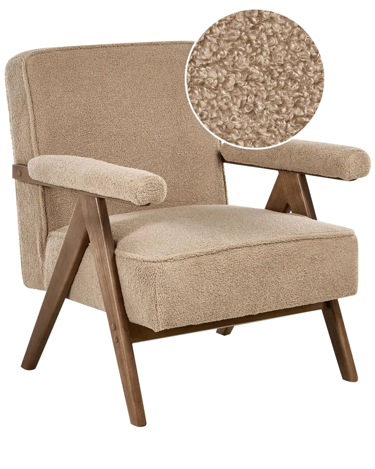 Armchair Sand Beige Polyester Fabric Boucle Upholstery Retro Design Wooden Frame Armrests Living Room Beliani