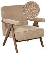 Armchair Sand Beige Polyester Fabric Boucle Upholstery Retro Design Wooden Frame Armrests Living Room Beliani