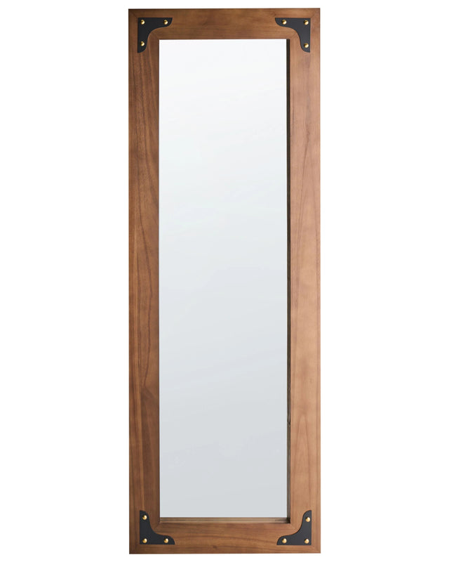 Wall Mirror Brown Wood Frame Large Tall Hanging Mirror Bedroom Living Room Hallway Traditional Style Beliani