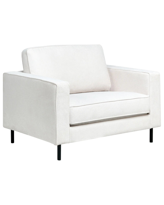 Armchair Off-White Fabric Minimalistic Living Room Accent Chair Black Legs Track Arm Beliani