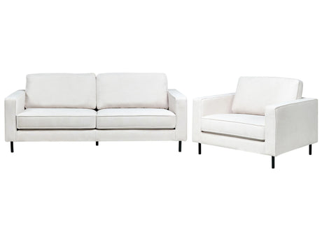 Sofa Set Off-White Polyester Fabric  3 Seater Sofa Armchair Minimalist Living Room Design Beliani