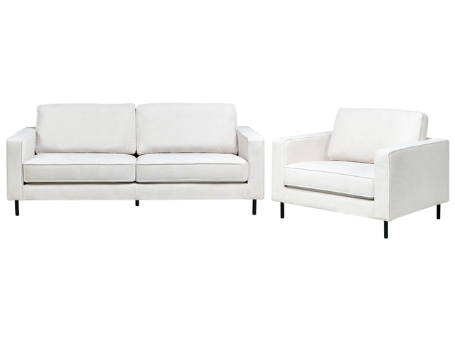 Sofa Set Off-White Polyester Fabric  3 Seater Sofa Armchair Minimalist Living Room Design Beliani