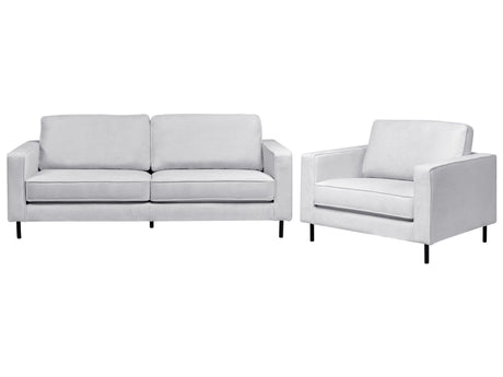 Sofa Set Light Grey Polyester Fabric  3 Seater Sofa Armchair Minimalist Living Room Design Beliani