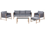 5 Seater Garden Sofa Set Grey Metal Frame Wood-like Finish Glass Tabletop 3 Seater Sofa Ottoman Armchairs with Cushions Modern Style Beliani