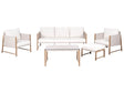 5 Seater Garden Sofa Set Light Beige Metal Frame Wood-like Finish Glass Tabletop 3 Seater Sofa Ottoman Armchairs with Cushions Modern Style Beliani