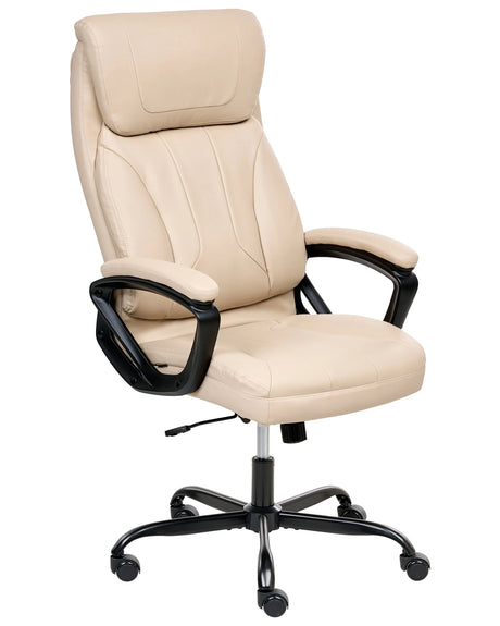 Executive Office Chair Beige Faux Leather Upholstery Seat Height Adjustment  Swivel Padding Beliani