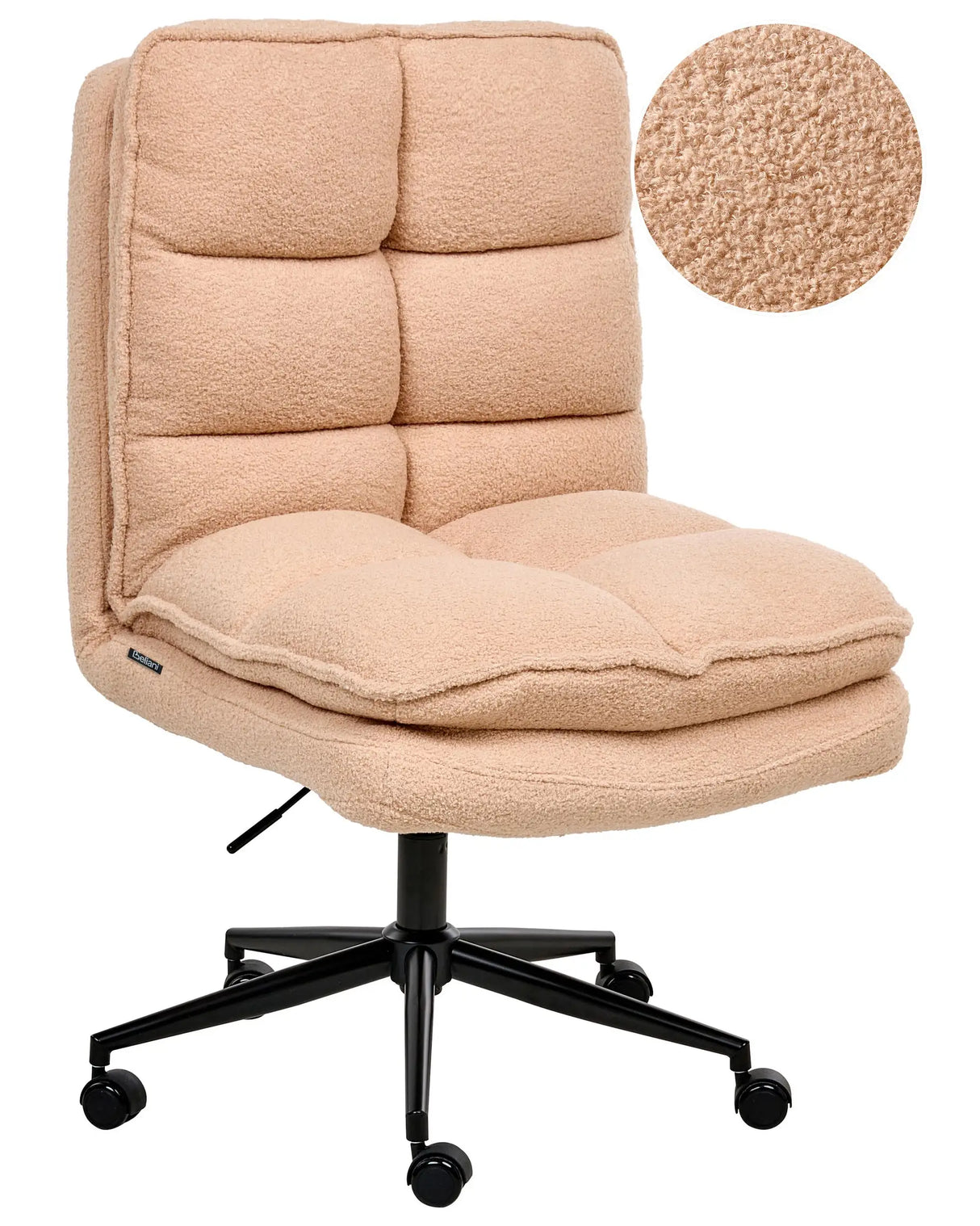 Office Desk Chair Peach Pink Boucle Teddy Upholstery Seat Height Adjustment Reclining Swivel Padding Beliani