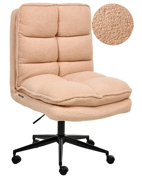 Office Desk Chair Peach Pink Boucle Teddy Upholstery Seat Height Adjustment Reclining Swivel Padding Beliani