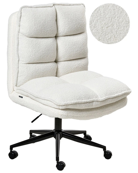 Office Desk Chair White Boucle Teddy Upholstery Seat Height Adjustment Reclining Swivel Padding Beliani