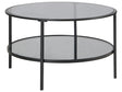 Coffee Table Black Tempered Glass Iron  80 cm with Mirrored Shelf Round Glam Modern Living Room Furniture Beliani