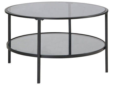 Coffee Table Black Tempered Glass Iron  80 cm with Mirrored Shelf Round Glam Modern Living Room Furniture Beliani
