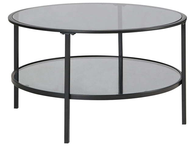 Coffee Table Black Tempered Glass Iron  80 cm with Mirrored Shelf Round Glam Modern Living Room Furniture Beliani