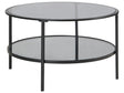 Coffee Table Black Tempered Glass Iron  80 cm with Mirrored Shelf Round Glam Modern Living Room Furniture Beliani