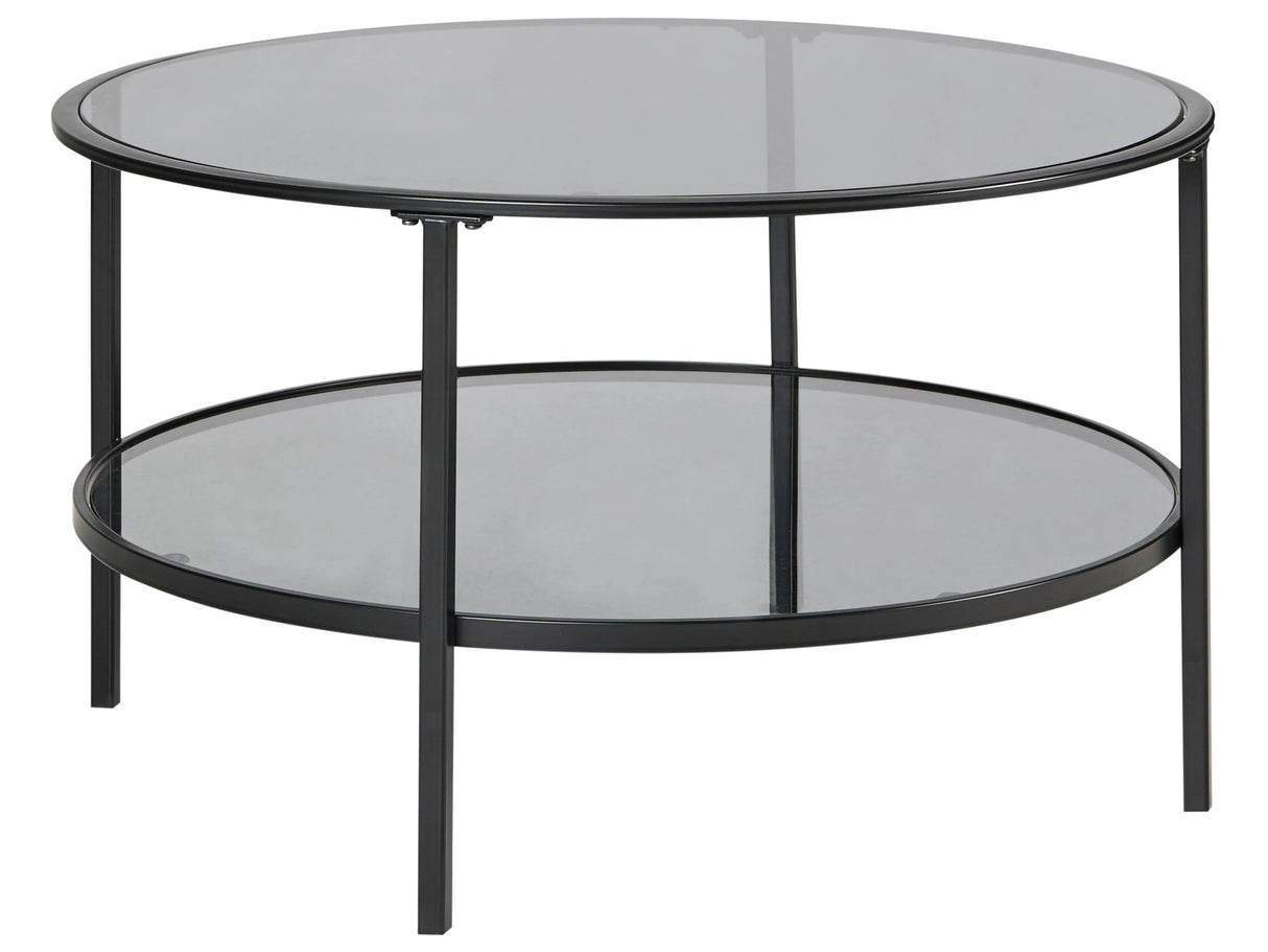 Coffee Table Black Tempered Glass Iron  80 cm with Mirrored Shelf Round Glam Modern Living Room Furniture Beliani