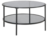 Coffee Table Black Tempered Glass Iron  80 cm with Mirrored Shelf Round Glam Modern Living Room Furniture Beliani