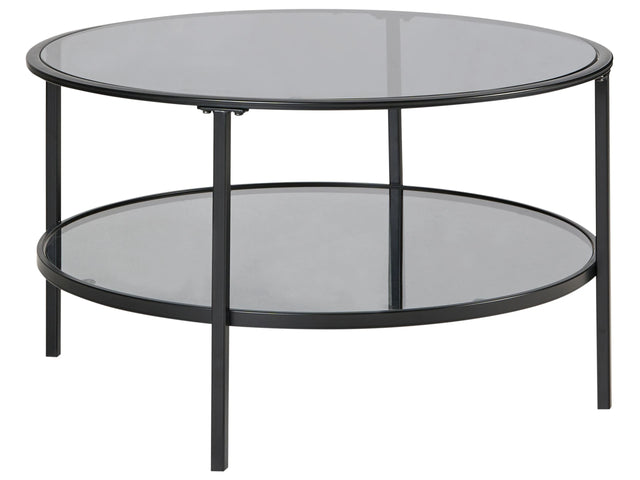 Coffee Table Black Tempered Glass Iron  80 cm with Mirrored Shelf Round Glam Modern Living Room Furniture Beliani