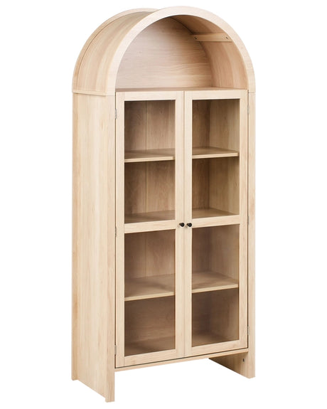 Decorative Cabinet Light Brown Particle Board with Shelves and Glass Display Dining Room Kitchen Beliani