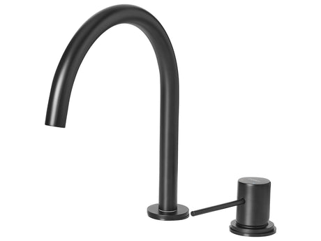 Basin Mixer Tap Black Brass Double Lever Curved Spout Bathroom Accessories Beliani