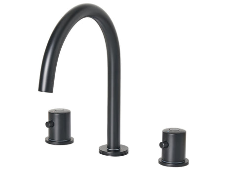 Basin Mixer Tap Black Brass Two Handles Curved Spout Bathroom Accessories Bathroom Beliani