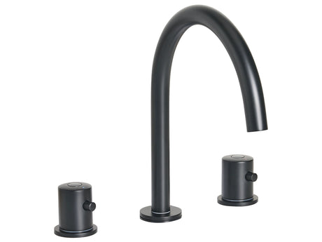 Basin Mixer Tap Black Brass Two Handles Curved Spout Bathroom Accessories Bathroom Beliani