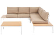Garden Corner Sofa Set Light Brown Cushions Slatted Design Table 5 Seater Modern Conversation Set Beliani