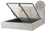 Ottoman Bed Black and White Knit Velour Fabric Upholstery Storage Ottoman Slatted Frame Beliani