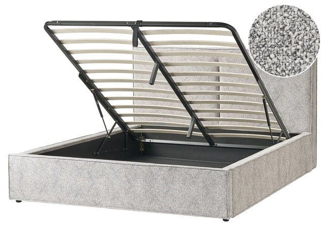 Ottoman Bed Black and White Knit Velour Fabric Upholstery Storage Ottoman Slatted Frame Beliani