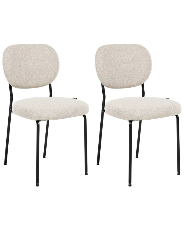 Set of 2 Dining Chairs Light Beige Fabric Upholstery Armless Design Easy Clean Minimalistic Scandinavian Beliani